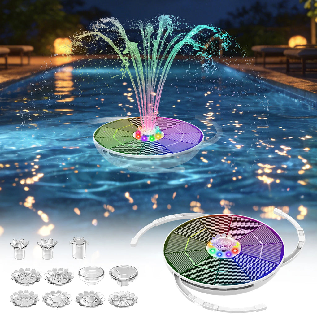 6.5W Solar Water Fountain with LED Colorful Lights & 3000mAh Battery, DIY Solar Bird Bath Fountain Pump, For Bird Bath Garden Oasis Select