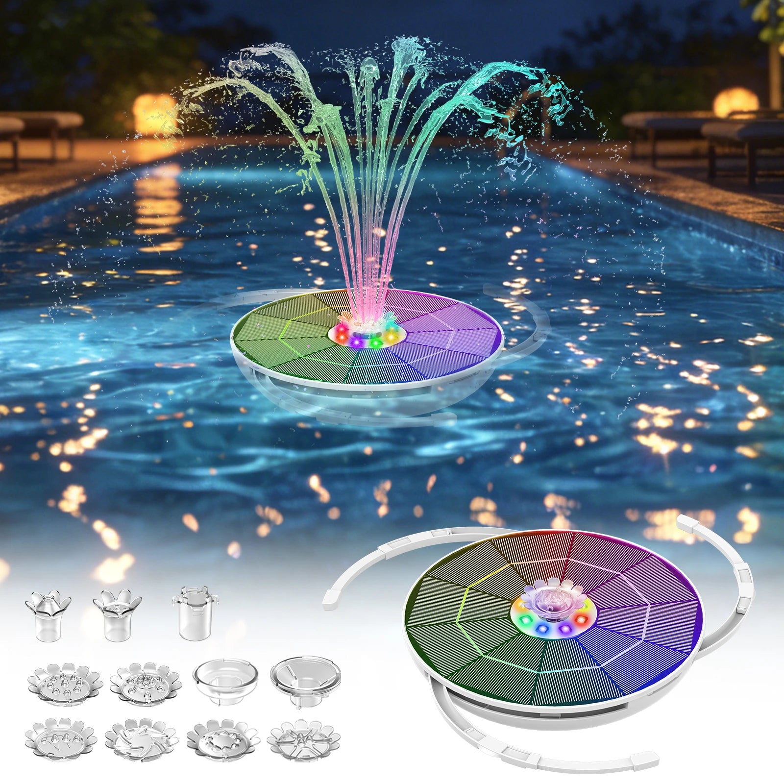 6.5W Solar Water Fountain with LED Colorful Lights & 3000mAh Battery, DIY Solar Bird Bath Fountain Pump, For Bird Bath Garden Oasis Select