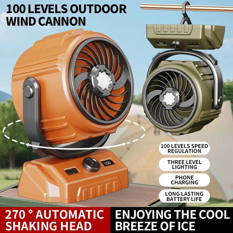 URGGU 6" Camping Fan | 100 Speeds, LED Light & Digital Display