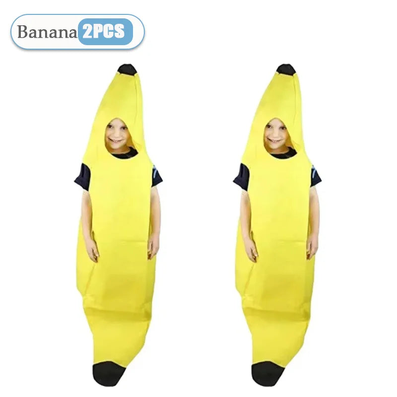 1-10PCS Banana Costume for Adult Kids Halloween Outfit Funny Stage Performance Party Cosplay Fancy Dress Mascot Suit Oasis Select 2PCS Kid