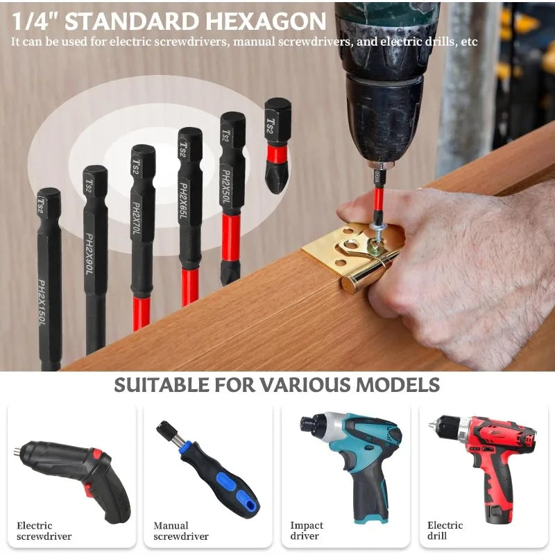 Crosshead And Impact Drill Bits High Hardness S2 Steel Magnetic Non-Slip Drill Bit Set 6/12 Pieces For Electric And Hand Drivers Oasis Select