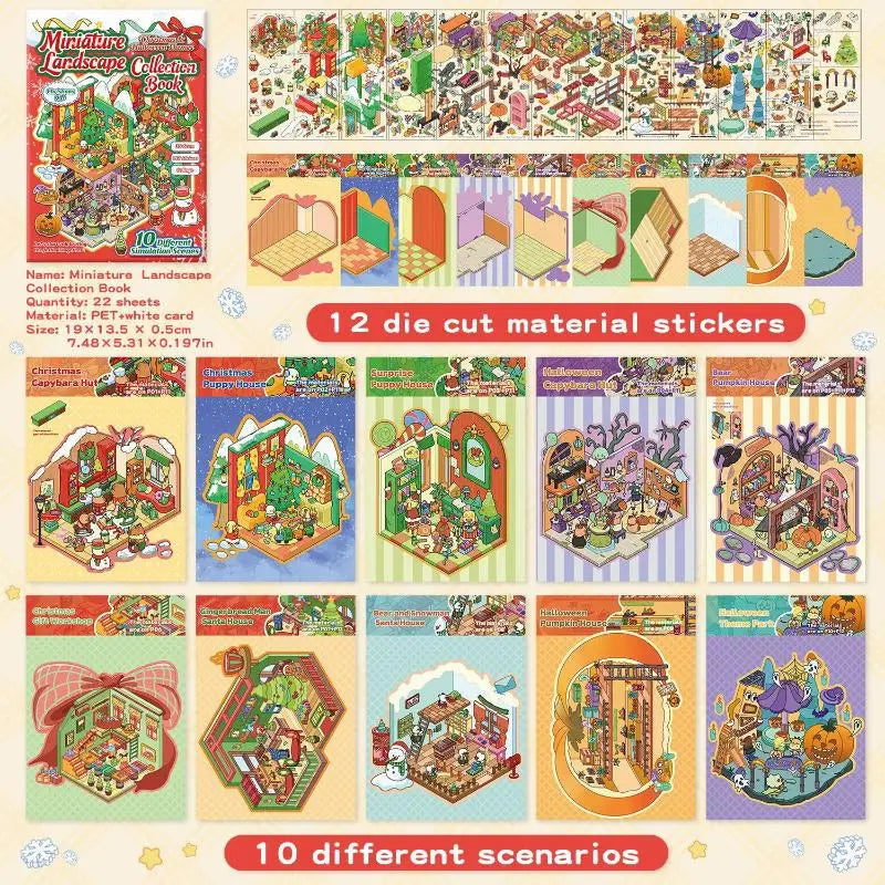 10Pcs/set Cartoon Christmas Miniature Scene Diorama Stickers DIY Handmade Stacked Scrapbook Stickers Holiday Decoration Gifts Oasis Select A1