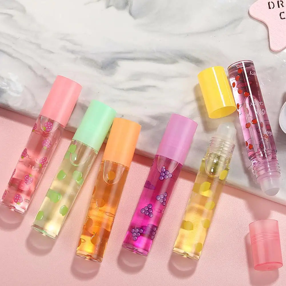 1pcs Lip Hydrating Roll-on Fruit Essence Lip Balm Lip Oil Moisturizing Mirror Lip Gloss Transparent Lipstick Primer Makeup Oasis Select