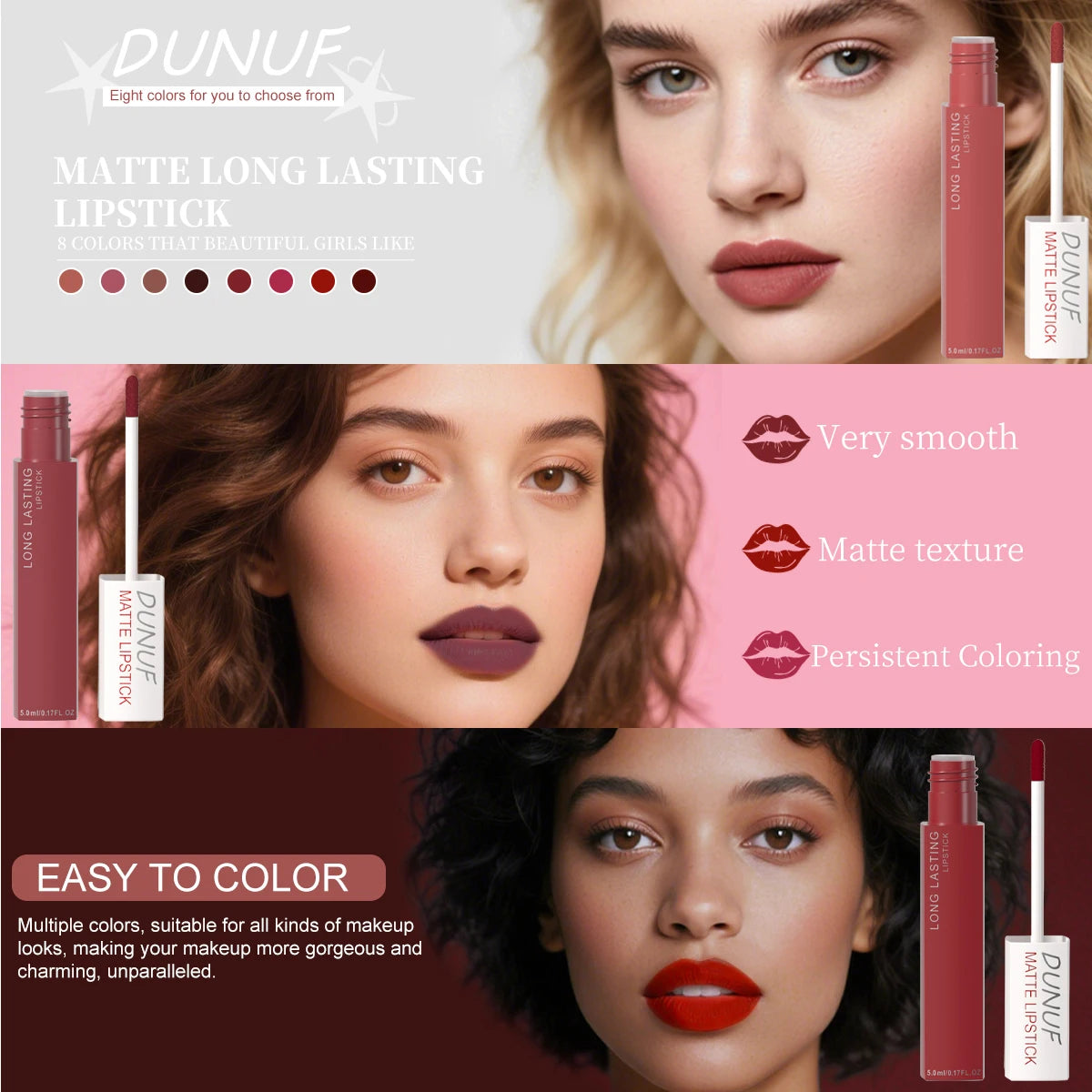 Long-Lasting Lip Gloss Lipstick 8pcs/set: Matte Non-Stick Cup Waterproof Nude Deep Red Mauve Christmas And Valentine's Day Gifts Oasis Select