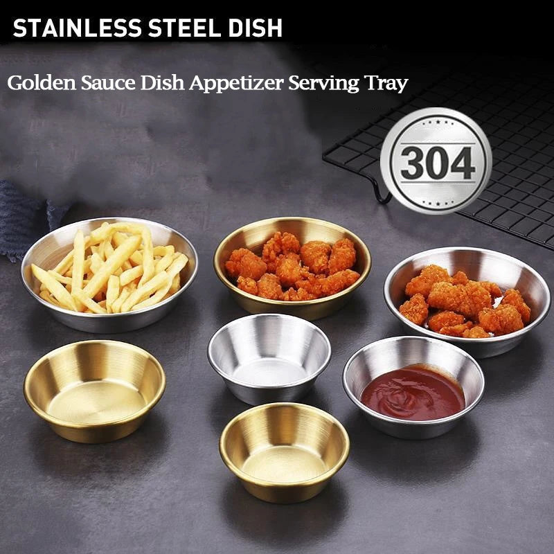 4pcs Golden Sauce Dish Appetizer Serving Tray Stainless Steel Sauce Dishes Spice Plates Kitchen Supplies Plates Kitchen Supplies Oasis Select