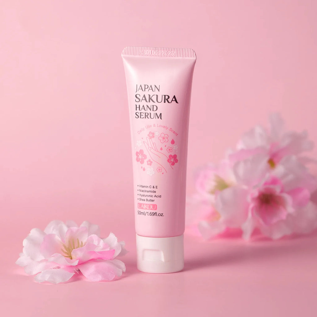 Sakura Cherry Blossom Hand Serum Hyaluronic Acid Brightening Firming Hydrating Anti Aging Hand Cream Absorbs Quickly Skincare Oasis Select
