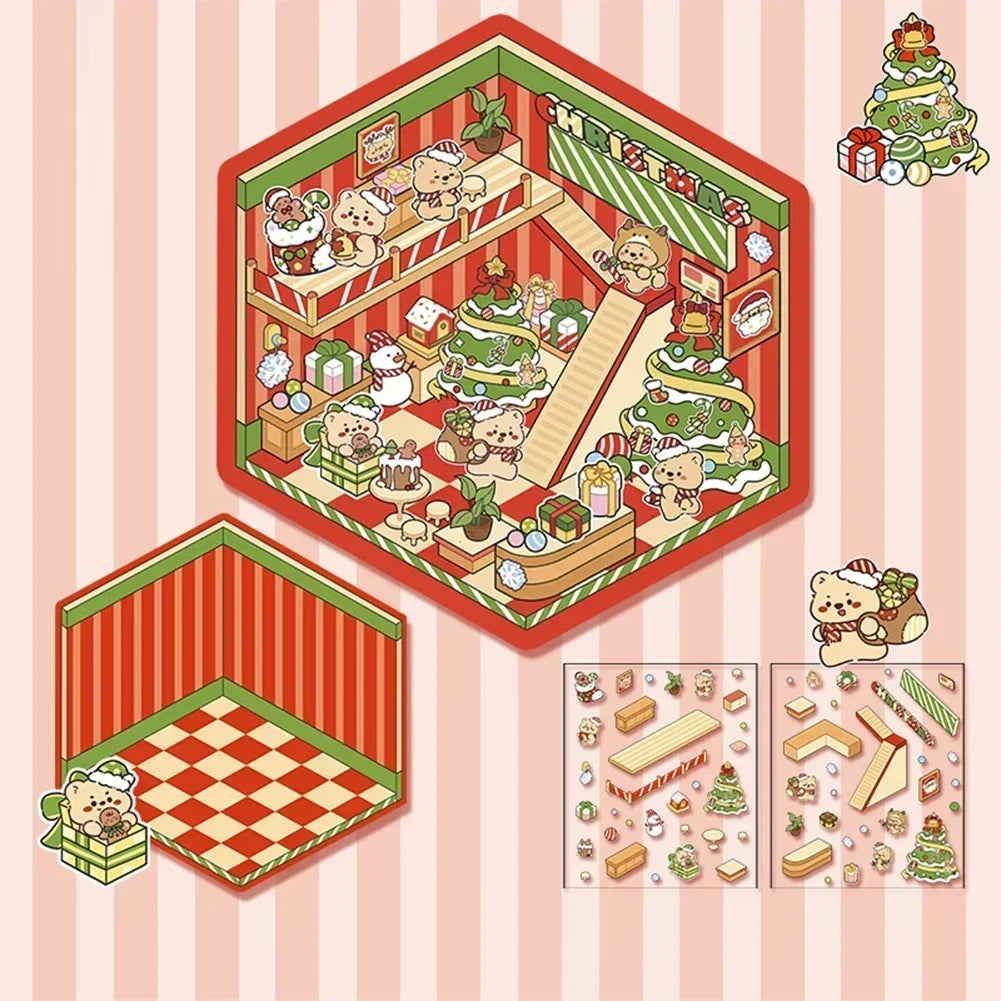 3D Cartoon Cabin DIY Scene Stacking Stickers – Reusable Set