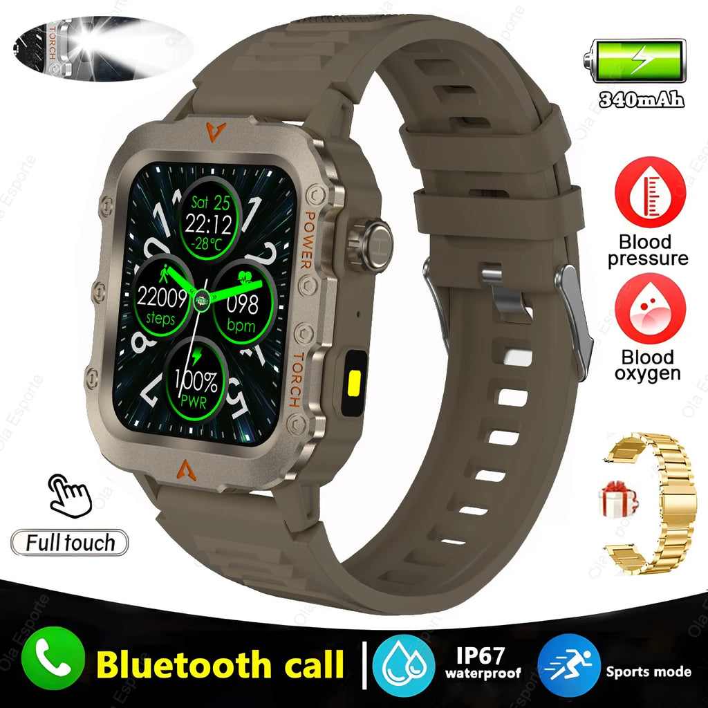 Men's Military Outdoor Smartwatch | Bluetooth Call & LED Flashlight