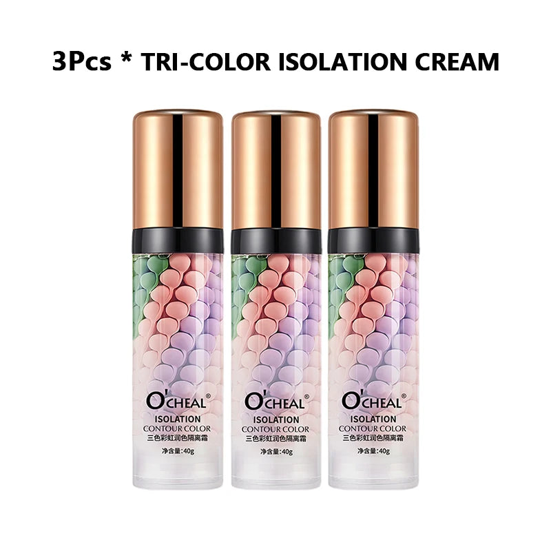 O‘’CHEAL One-Step Three Color Spiral Contour Isolation Primer Moisturizing Cream Face Care Corrector Foundation Makeup Cosmetic Oasis Select 3Pcs 40g