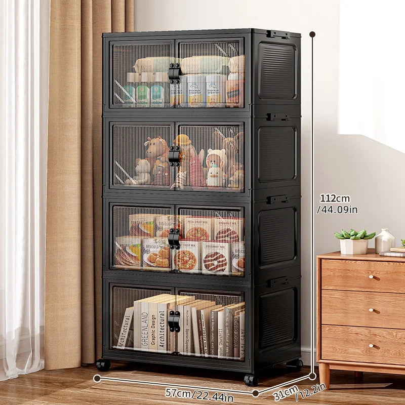 22.4 Inch Foldable Storage Box,Double Doors Multi-Layer No Assembly Organizer for Drinks/Snacks/Toys/Daily Items,Space-Savining Oasis Select 4 Layers