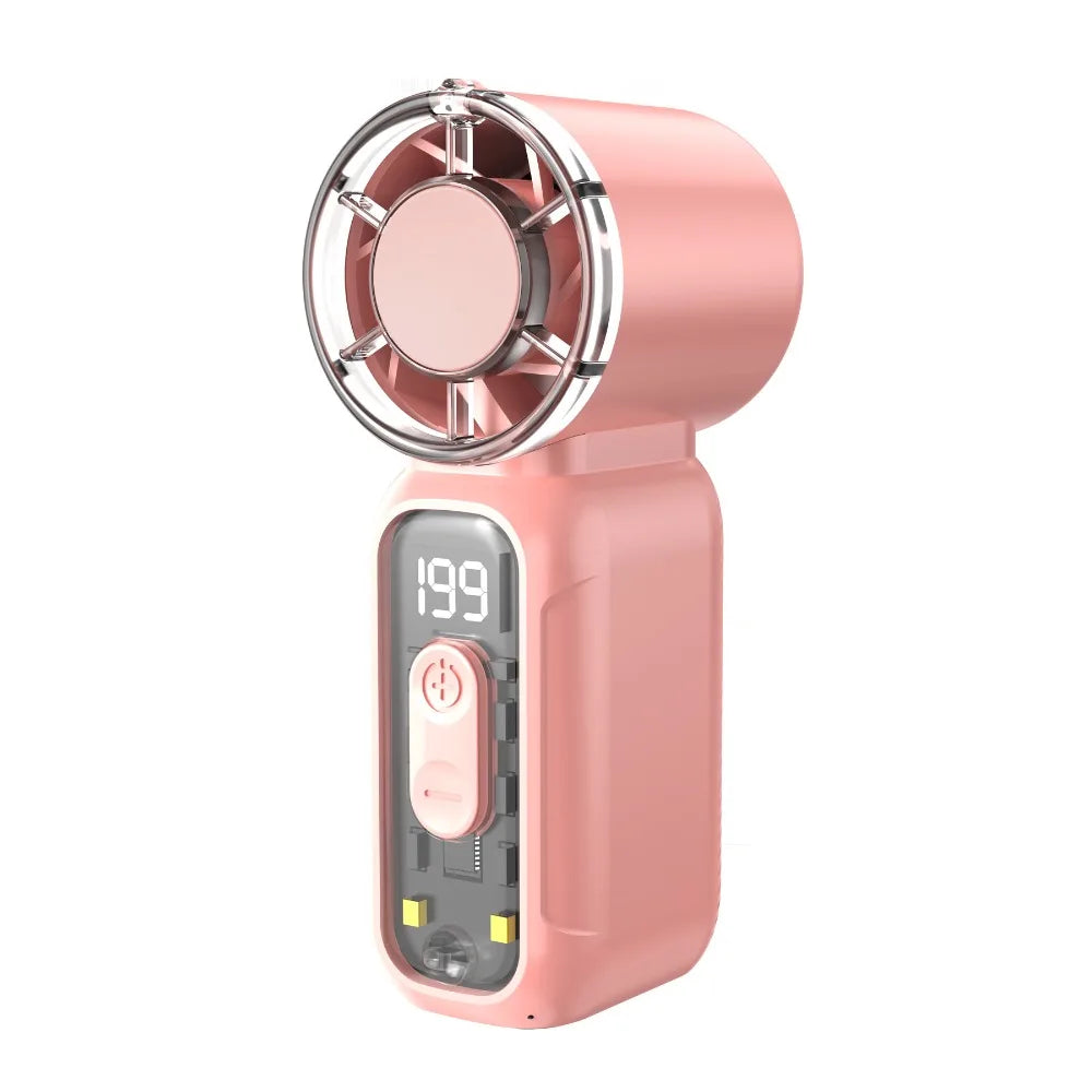 USB Rechargeable Mini Handheld Fan Ultra-Quiet Digital Display Small Electric Fan Powerful Wind Personal Cooling Fan Concert Oasis Select Pink Style B