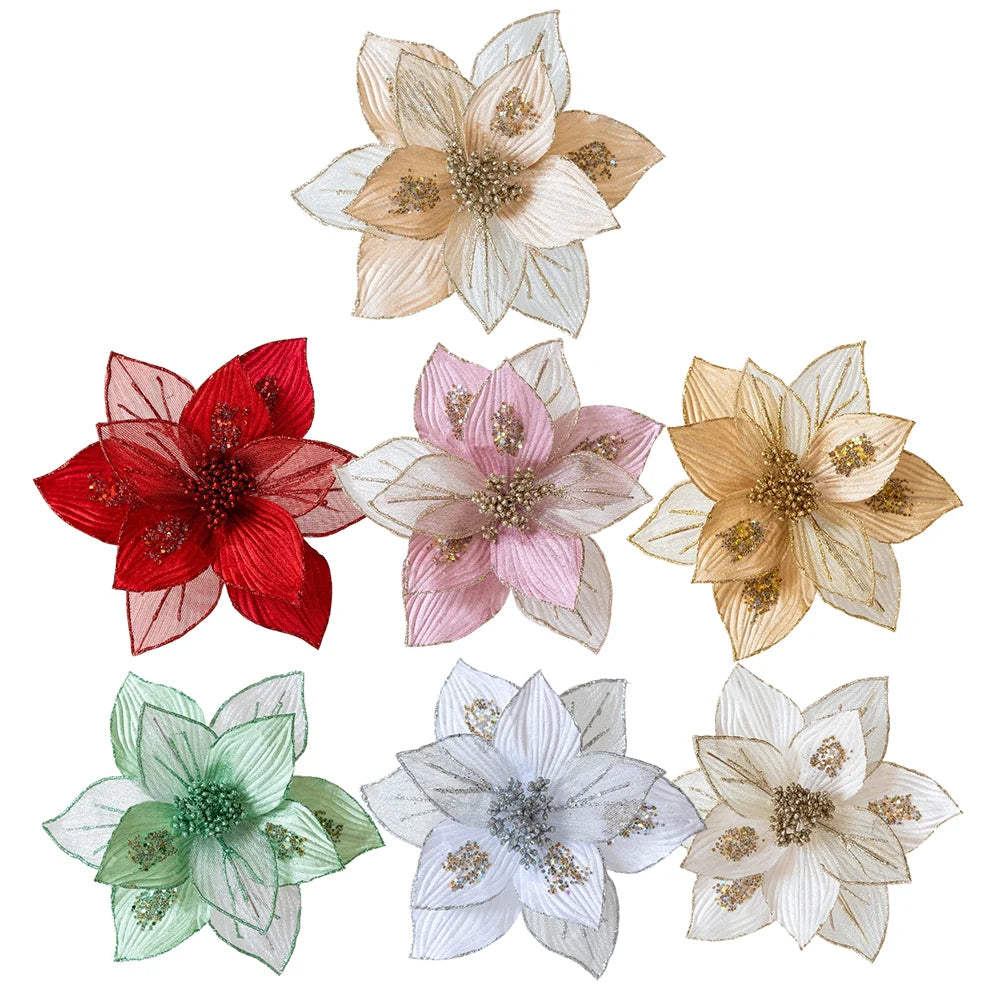 Christmas Tree Artificial Glitter Magnolia Flowers Flexible Stems Polyester Flowers Wreaths Garlands Home Party Decor 24cm Oasis Select
