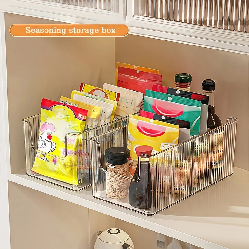 Clear Acrylic Kitchen Organizer Bin with Detachable Dividers Ribbed Pantry Storage Basket for Spices Snacks Cabinet Oasis Select