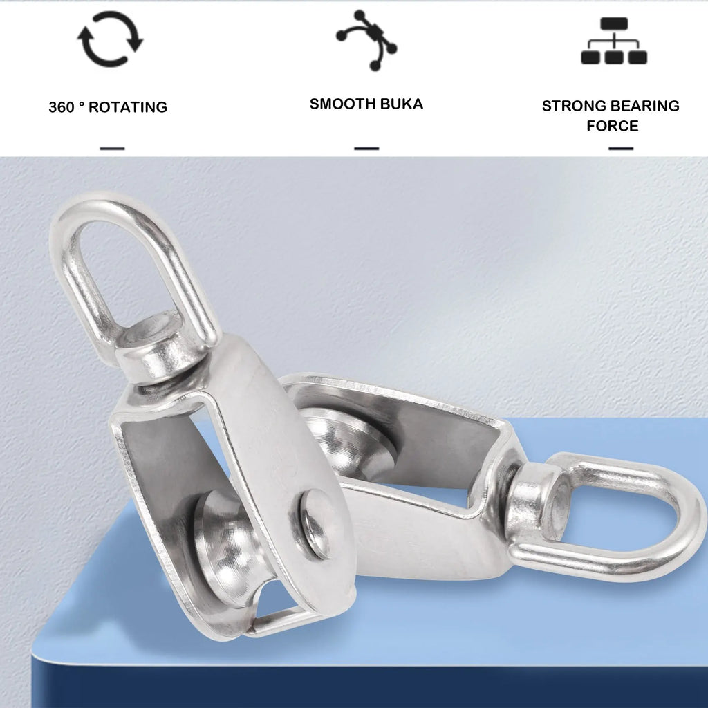 LIKE WISH 4PCS Single Pulley Block M15 Stainless Steel Small Pulley Roller For Rope Cord In Outdoor 360°Swivel Silver Pulley Oasis Select