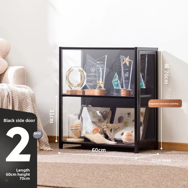 Figure Cabinet Transparent Lego Display Cabinet Household Blind Box Ornament Specimen Storage Secondary Yuan Pain Cabinet Oasis Select Black two doors 60