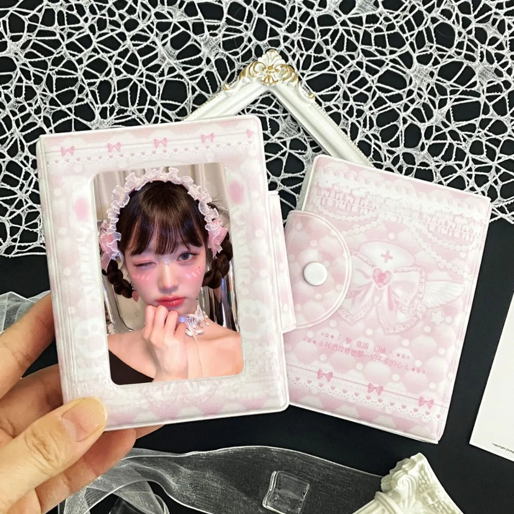 Pink Love Bow Card Album PVC 3 Inch Mini Idol Card Collect Book Collectible Card Album with 16 Internal Pages Photocard Binder Oasis Select 4
