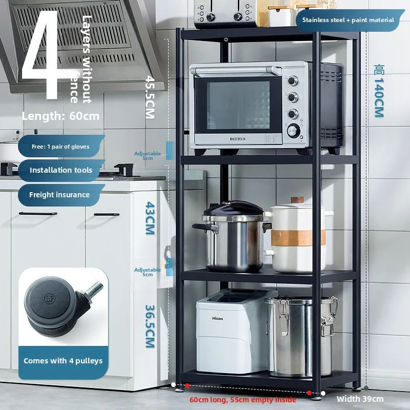 Multi-functional Kitchen storage rack Floor-to-ceiling multi-layer storage rack Stainless steel microwave oven rack Pot rack Oasis Select Black-4-60
