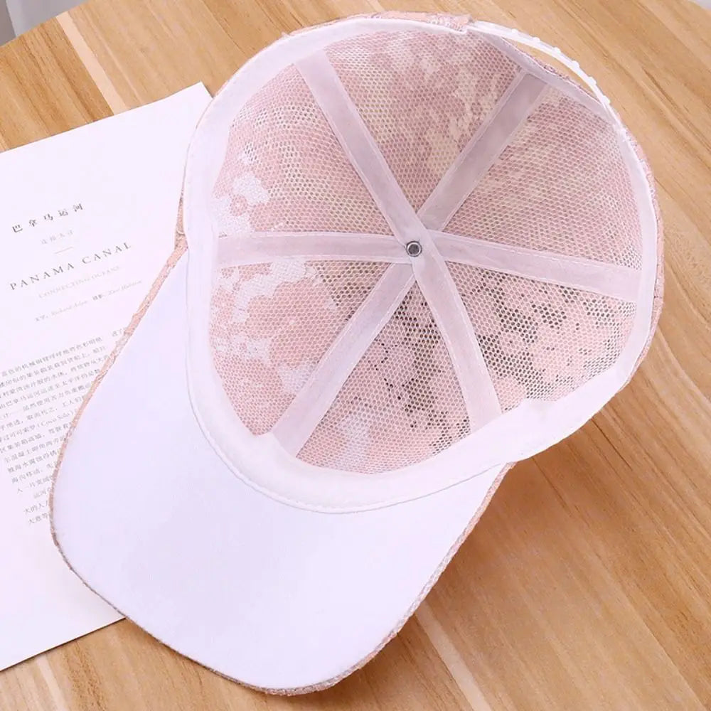 Fashion Breathable Floral Lace Baseball Cap Hollow Adjustable Mesh Baseball Hat Outdoor Sun Hat For Women Oasis Select
