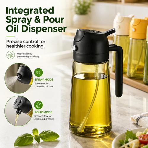 2-in-1 16oz 470ml Brown Glass Oil Sprayer Leakproof Eco-Friendly Olive OilDispenser Perfect for Cooking BBQ Grill Air Fryer Oasis Select