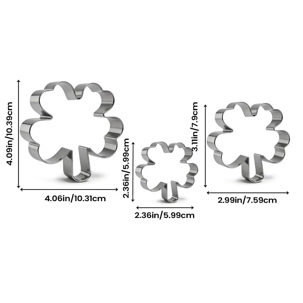 3Pcs Cookie Cutter Patrick's Day Clover Shaped Stainless Steel Mold DIY Cake Sugarcraft Pastry Biscuits Mould Baking Tool Oasis Select Silver Gray