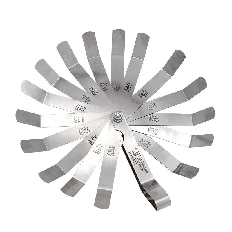 16 Blades 0.127 to 1MM Feeler Gauge Metric Gap Filler Gage Measurment Tool For Engine Valve Adjustment Feeler Gauge Valve Shim Oasis Select 1Pcs