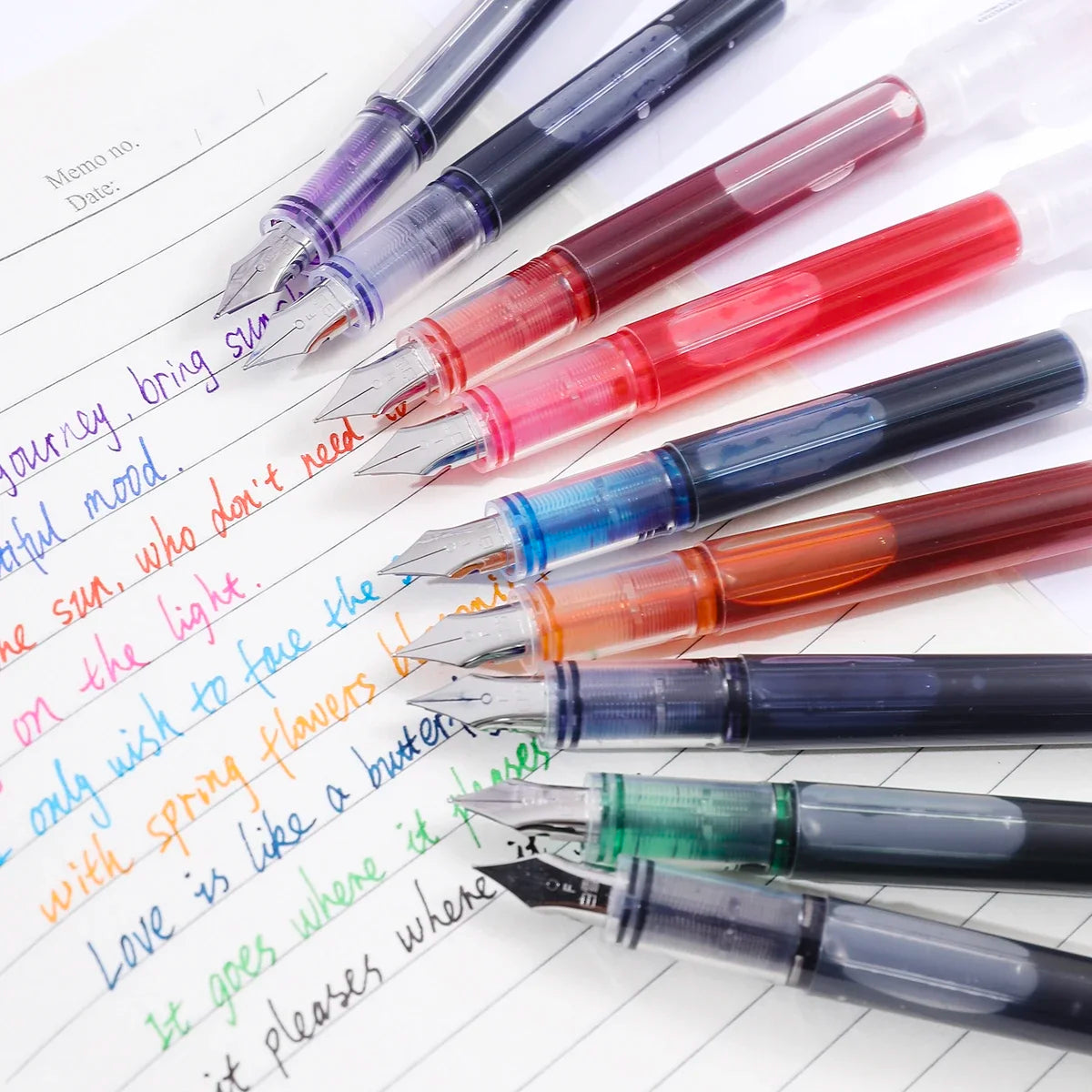 9pcs Colored Disposable Fountain Pens for Writing 9 Assorted Color Large Capacity Extra Fine Nib Classic Colorful Pen Set Oasis Select