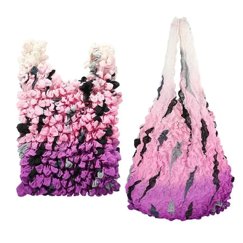 Flower Expansion Fold Pleated Flexible Stretch Mini Shopping Bag Large Capacity Bubble Elastic Portable Handbag Storage Bag Oasis Select A7