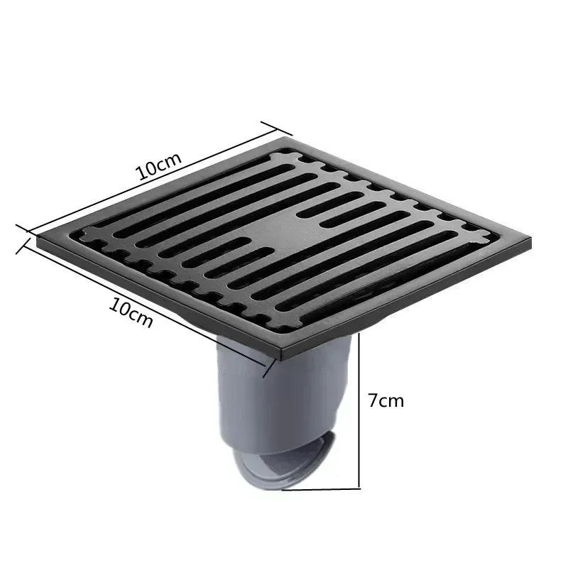 10CM Square Floor Drain Anti-odor, Stainless Steel Floor Drain with Removable Cover, Shower Floor Drain for Bathroom Laundry Oasis Select Black-Single
