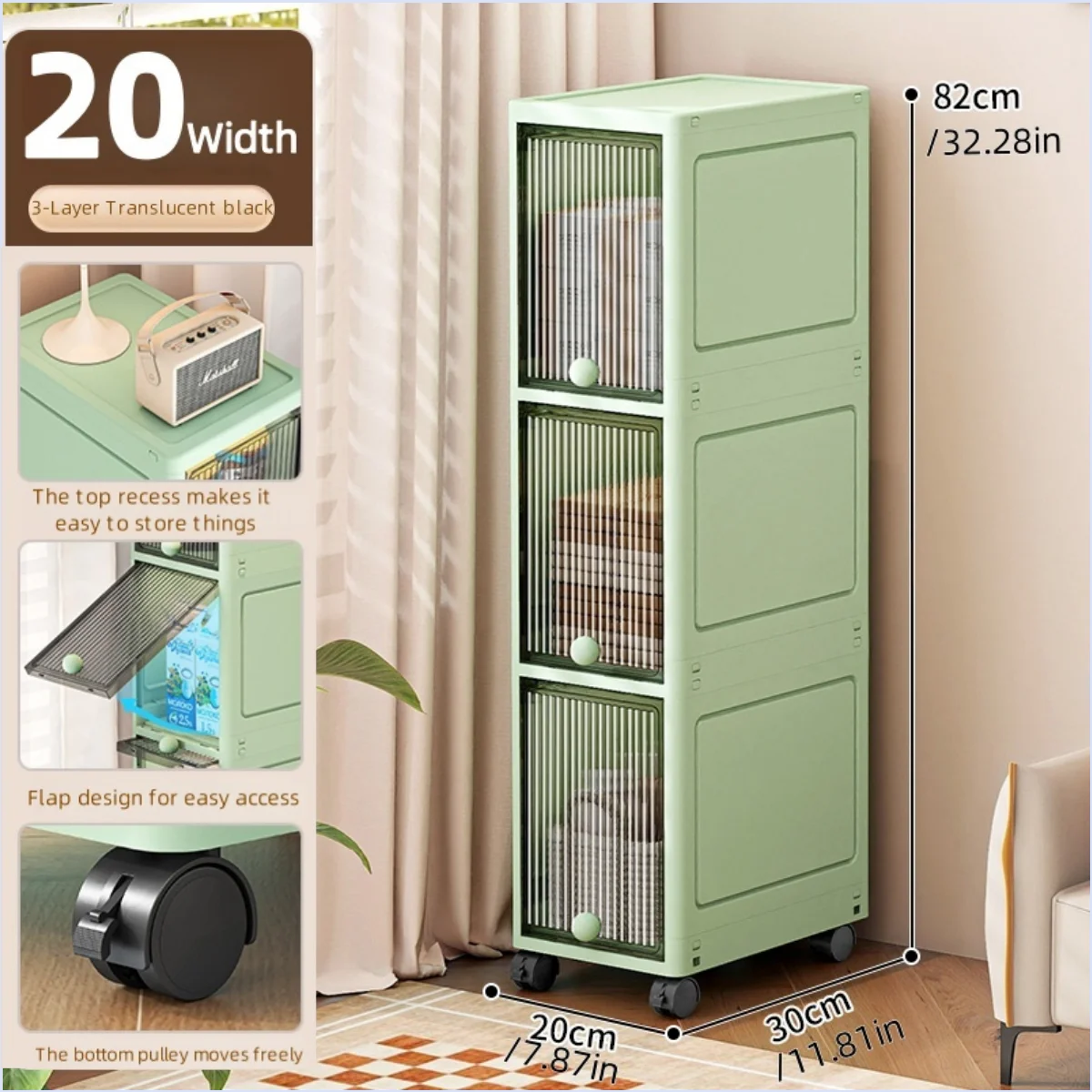 Slim Seam Cabinet Space-Saving Bookcase with Door Stackable Multi-Layer Rack Portable Movable Living Room Display Shelf Oasis Select Black-3 layer