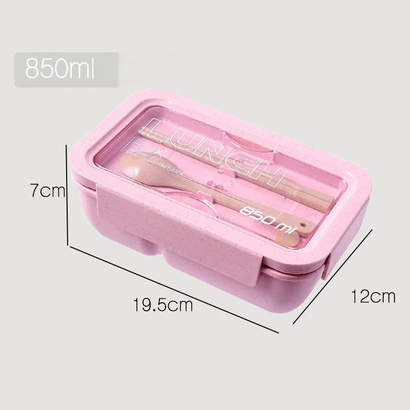 850ml Eco-friendly Wheat Straw Lunch Box Microwave Safe Airtight Bento Container With Tableware For Office Worker Meal Prep Oasis Select Pink-850ML