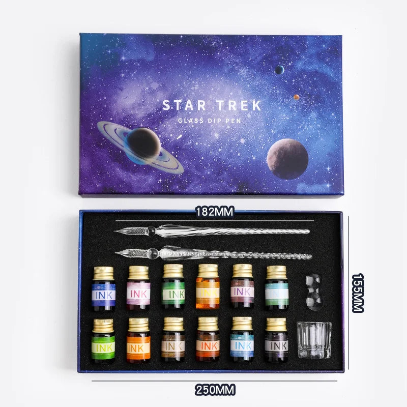 Free Starry Sky Glass Pen Set Signature Pen Crystal Student Dip Pen Glass Dip Pen Gift Pen Set of 16 Oasis Select 3