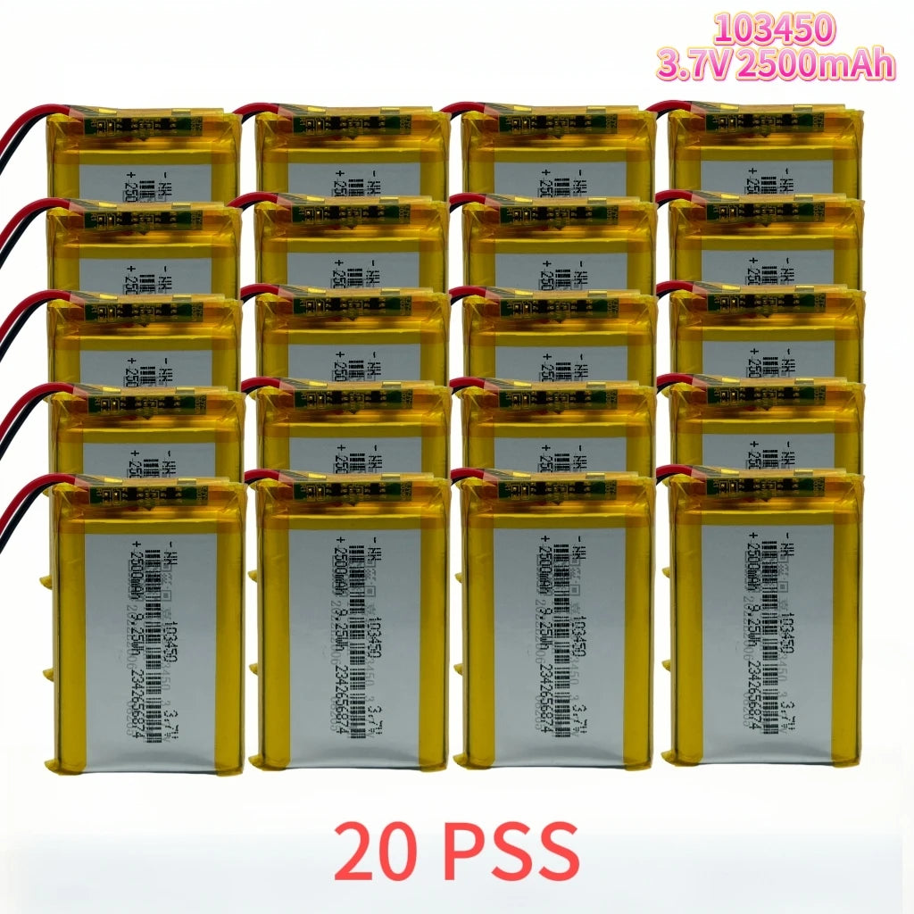 103450 3.7V 2500mAh Polymer Lithium Rechargeable Battery JST PH 2.0mm 2Pin Plug for Camera GPS Navigator MP5 Bluetooth Headset Oasis Select 20 PCS