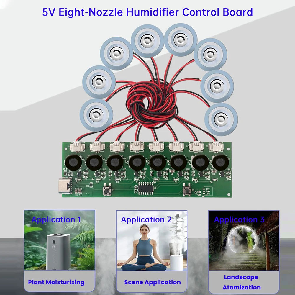 Humidifier Module DIY Kit Nebulizing Control Board Ultrasonic Nebulizer Mist Driver Circuit Board Interface 8 Nozzle Oasis Select