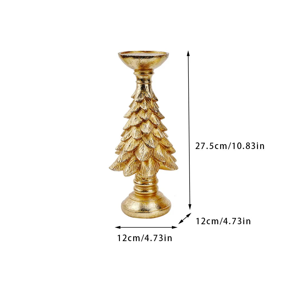 Christmas Tree Candlestick Home Restaurant Counter Desktop Christmas Atmosphere Christmas Decoration Candle Display Oasis Select Golden 1Pc