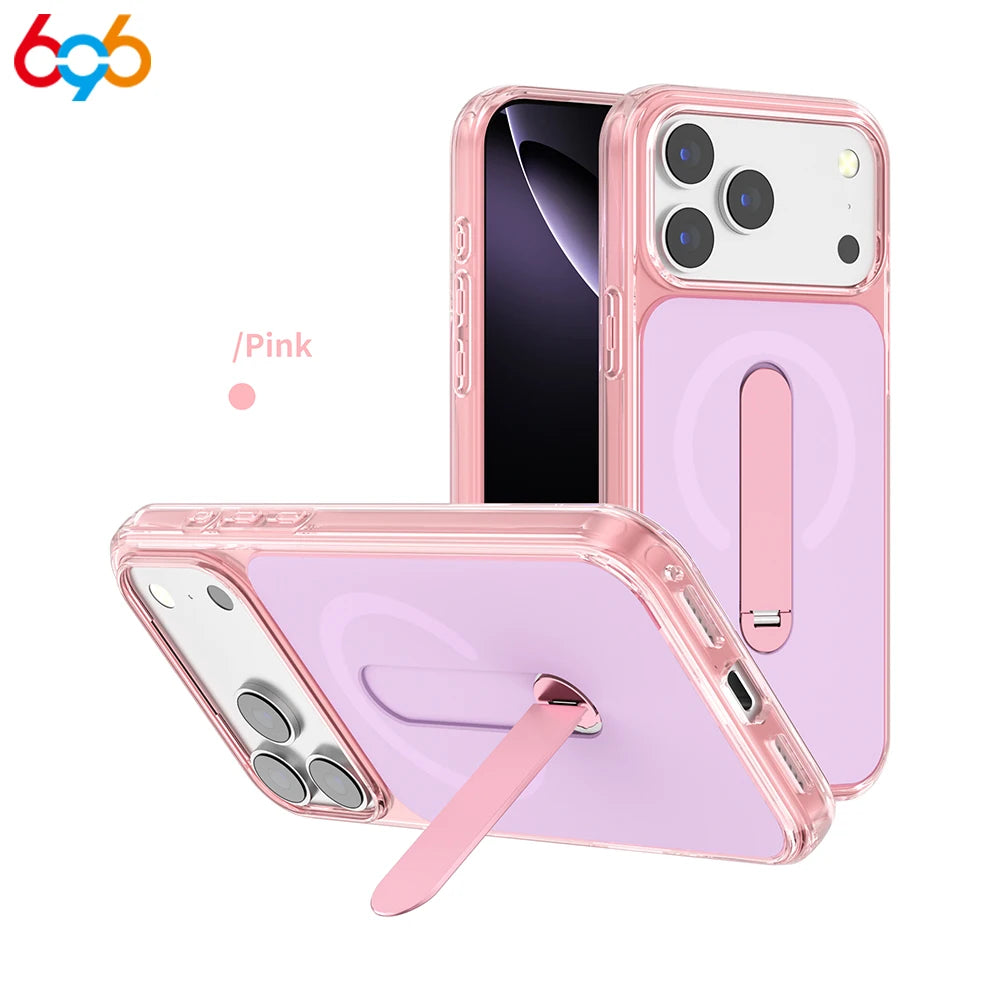 2-in-1 Phone Holder Protective Cases For IPhone 17 Pro Max 16pro 15 14 13 Fold Bracket Magnetic Case For Wireless Charging Cover Oasis Select PI iPhone17 Pro