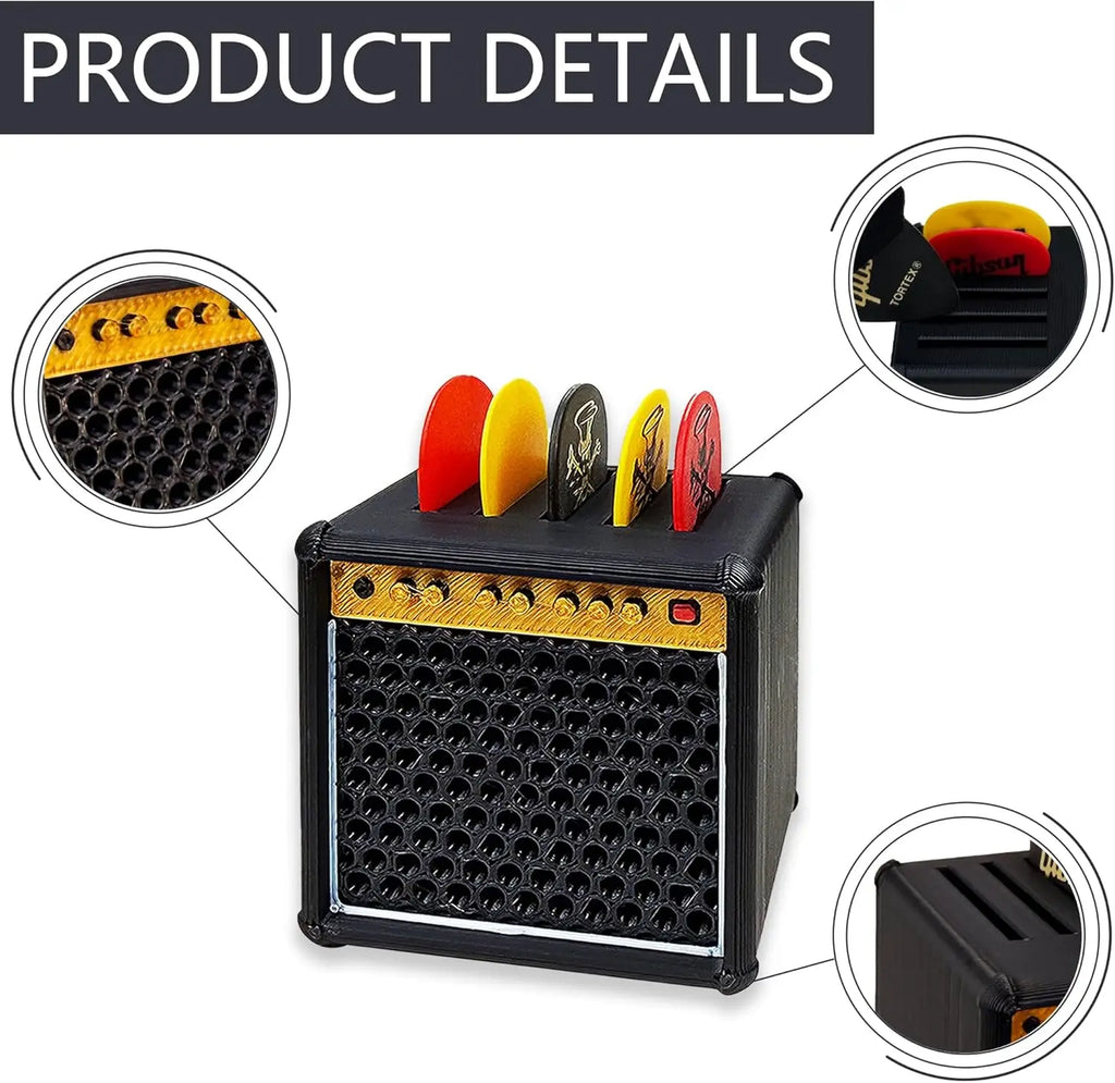 Guitar Pick Holder Box – Mini Amp Speaker Design Storage Case, Cool Desk Decor for Musicians, Fits All 2mm Standard Picks Oasis Select