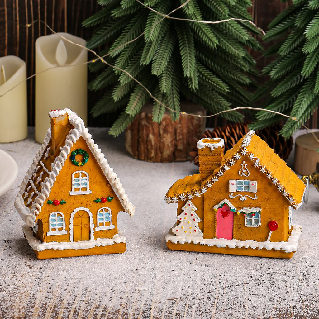 New Christmas Resin Small Houses Micro-landscape LED Illuminated Houses Christmas House Desktop Ornaments Christmas Decorations Oasis Select