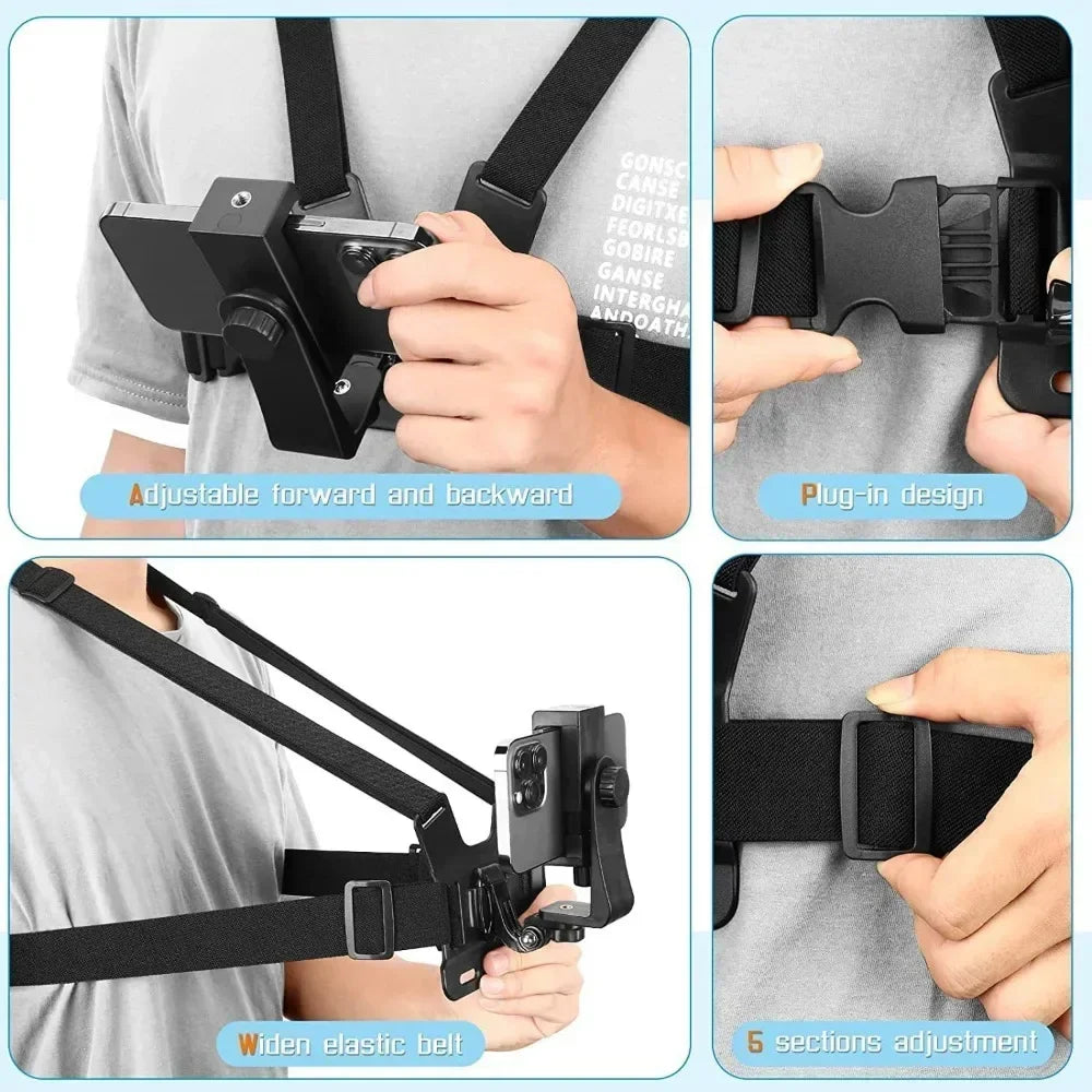 Sport Camera Chest Strap Holder, Adjustable Phone Clip Holder, Mobile Phone Clip Holder with Chest Strap Fixation Bracket Oasis Select