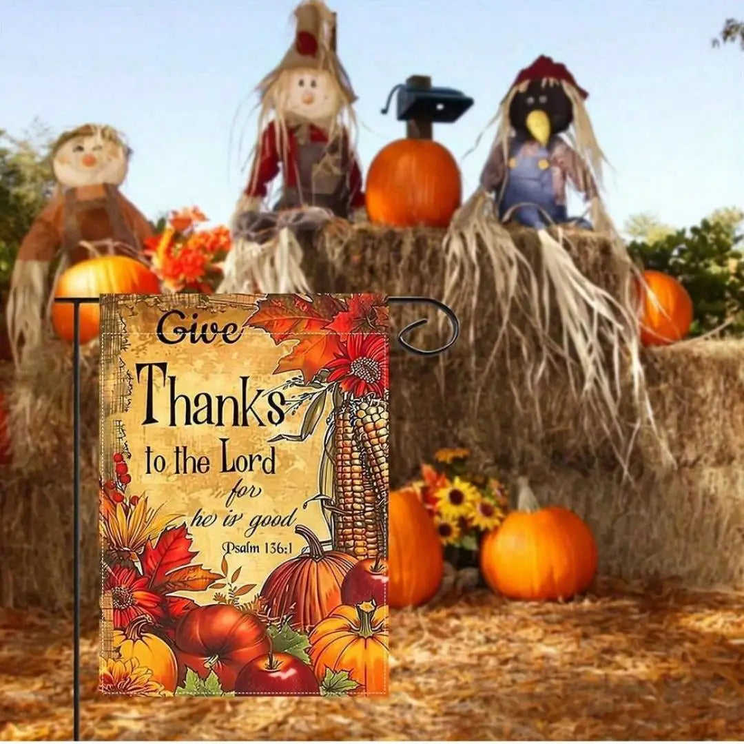 Thanksgiving-themed Garden Flag - Double-sided print, Thanksgiving pumpkin and autumn design, seasonal outdoor holiday decor Oasis Select