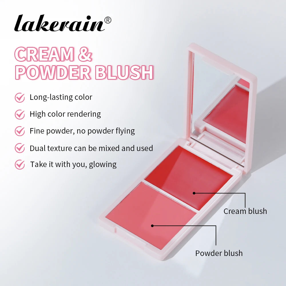 Lakerain 2 IN 1 Cream & Powder Blush Long-Lasting Wearing High Pigment Natural Pink Blusher Waterproof Matte Blush Makeup Oasis Select