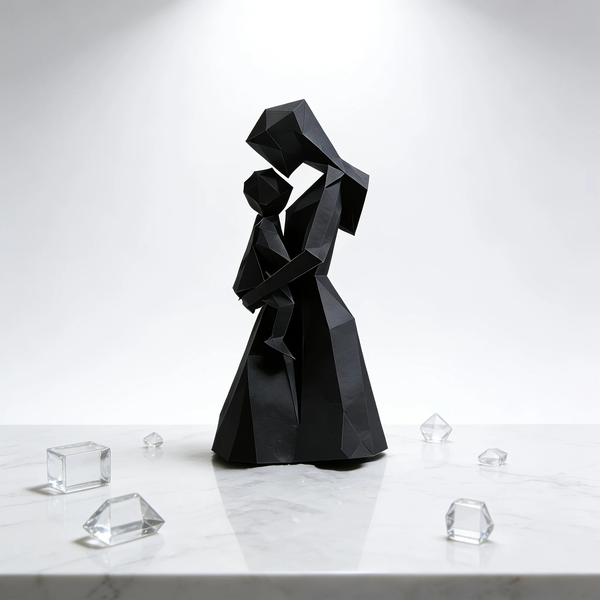 Geometric Mother Child Figurine Abstract Faceted Sculpture Minimalist Black Home Decor for Shelf & Mantel Display Oasis Select Default Title