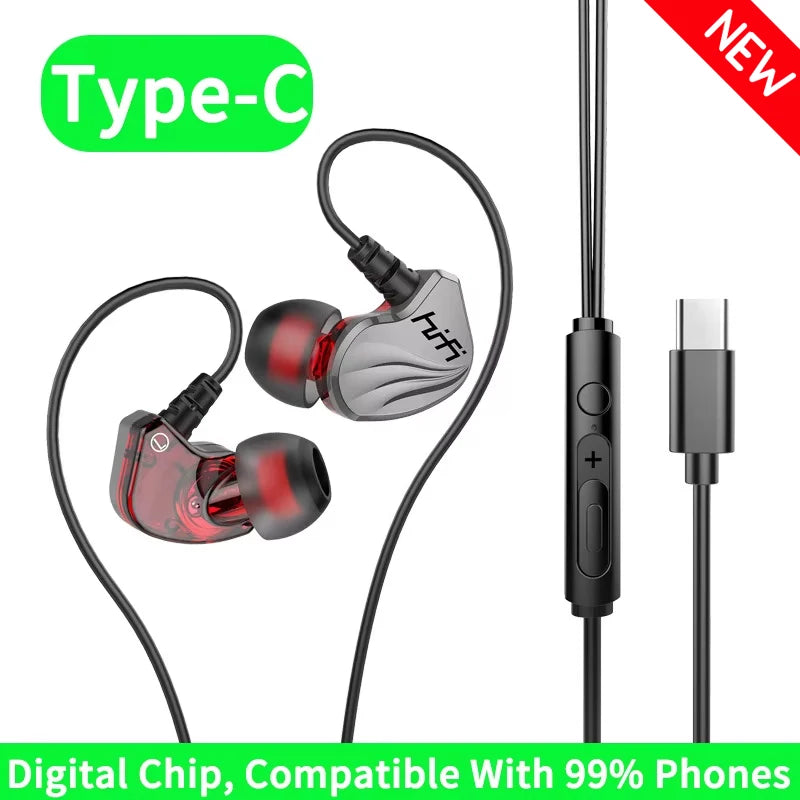 Wired Earphone 3.5mm AUX/Type C In-Ear HIFI 6D Surround Bass In-Ear Game Music Headsets With MIC For Samsung Huawei Xiaomi PC Oasis Select T2000 Type-C Gray 1