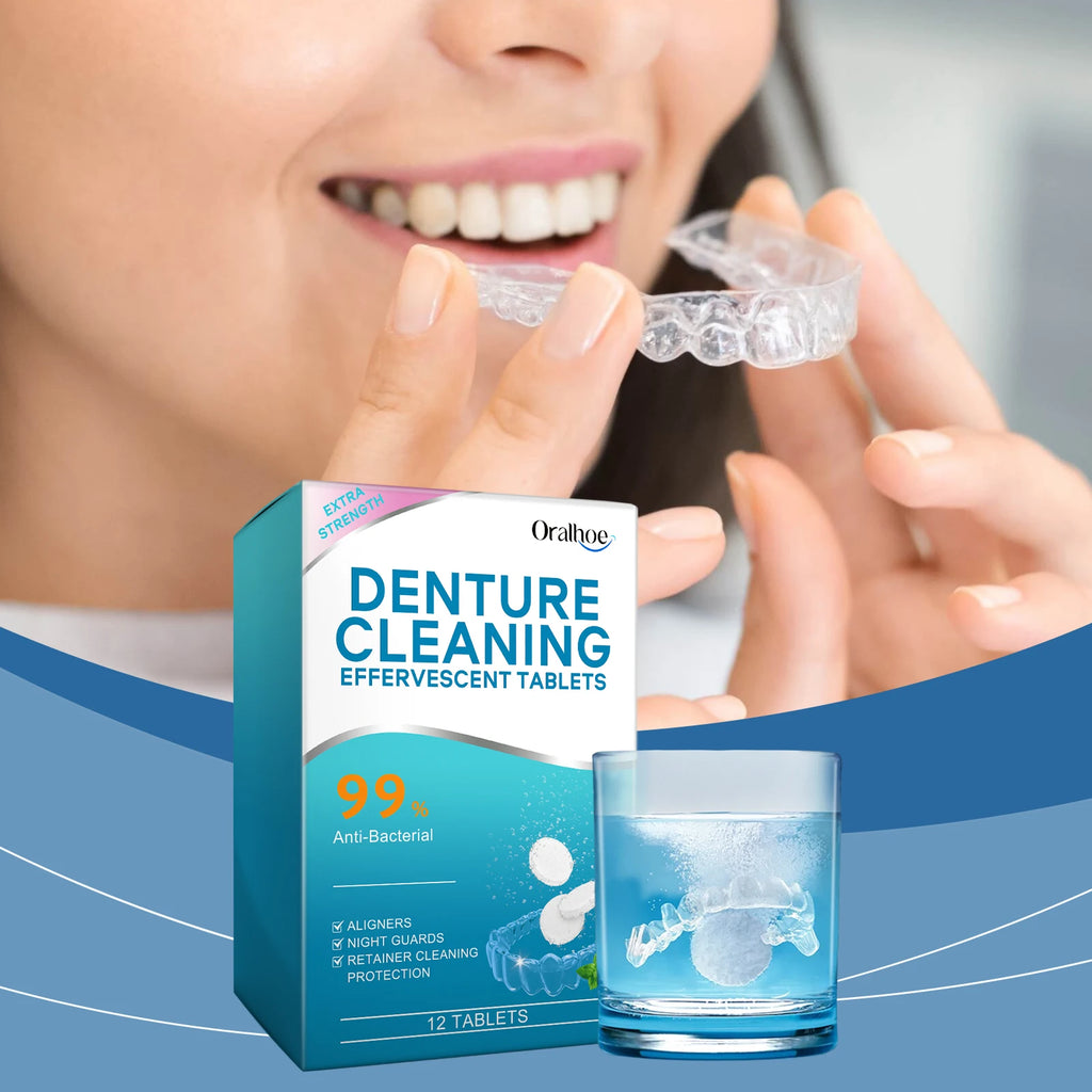 Denture Cleaning Effervescent Tablets, Gentle Cleaning, Stain Removal, Fresh Clean, Daily Portable Effervescent Tablets Oasis Select