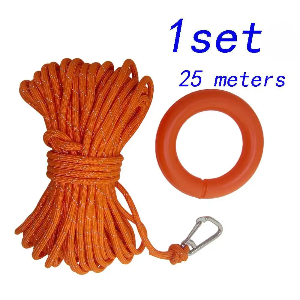 Water Rescue Rope Reflective Floating Line with 304 SS Hook Boat Kayak Pool Emergency High Visibility Lifeguard SafetyThrow Rope Oasis Select 1set Orange 25M
