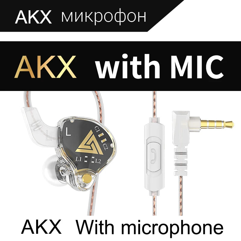 Original QKZ AKX Wired Earphone IEM Monitor Level Headset With MIC HIFI Stereo 3.5mm AUX In-Ear Headphone For Music Game Sport Oasis Select Black