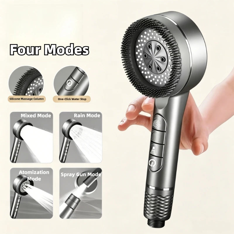1pc Filtered Supercharged Shower Head Four-speed Adjustment With Water Seal Multi-functional Home Shower Bathroom Accessories Oasis Select