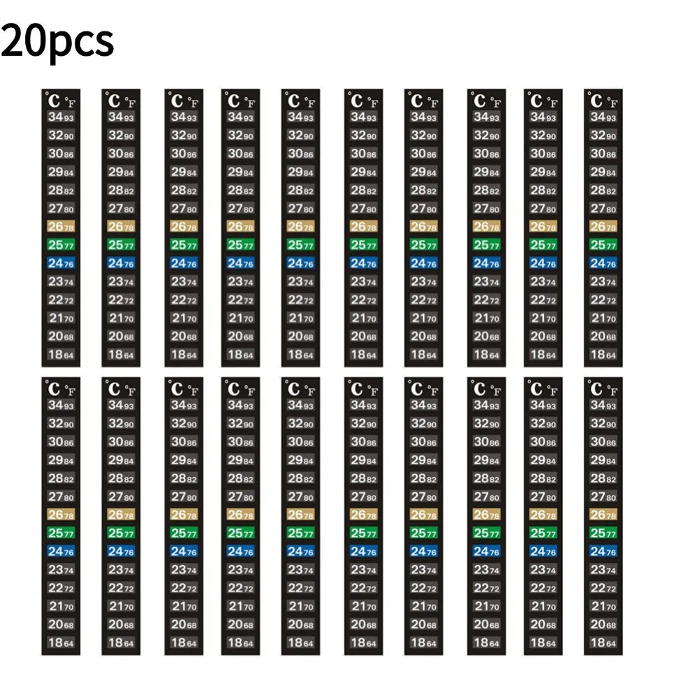 Digital Aquarium Home Stick-on Thermometer Fish Tank Strip Dual Scale C/F Discolor Temperature Measurement Sticker Tools Oasis Select 20pcs