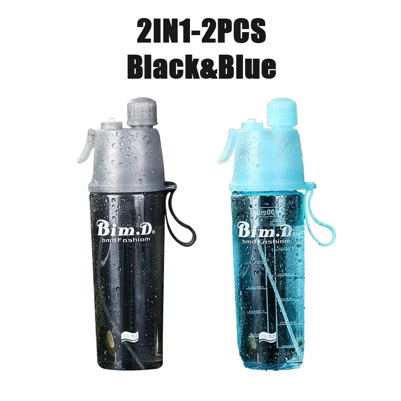 1/2/4PCS Creative Spray Portable Water Bottle Mist Atomizing Bottle for Outdoor Sports Gym Fitness Reusable Leak Proof Drinking Oasis Select 600ML Mix A-2PCS