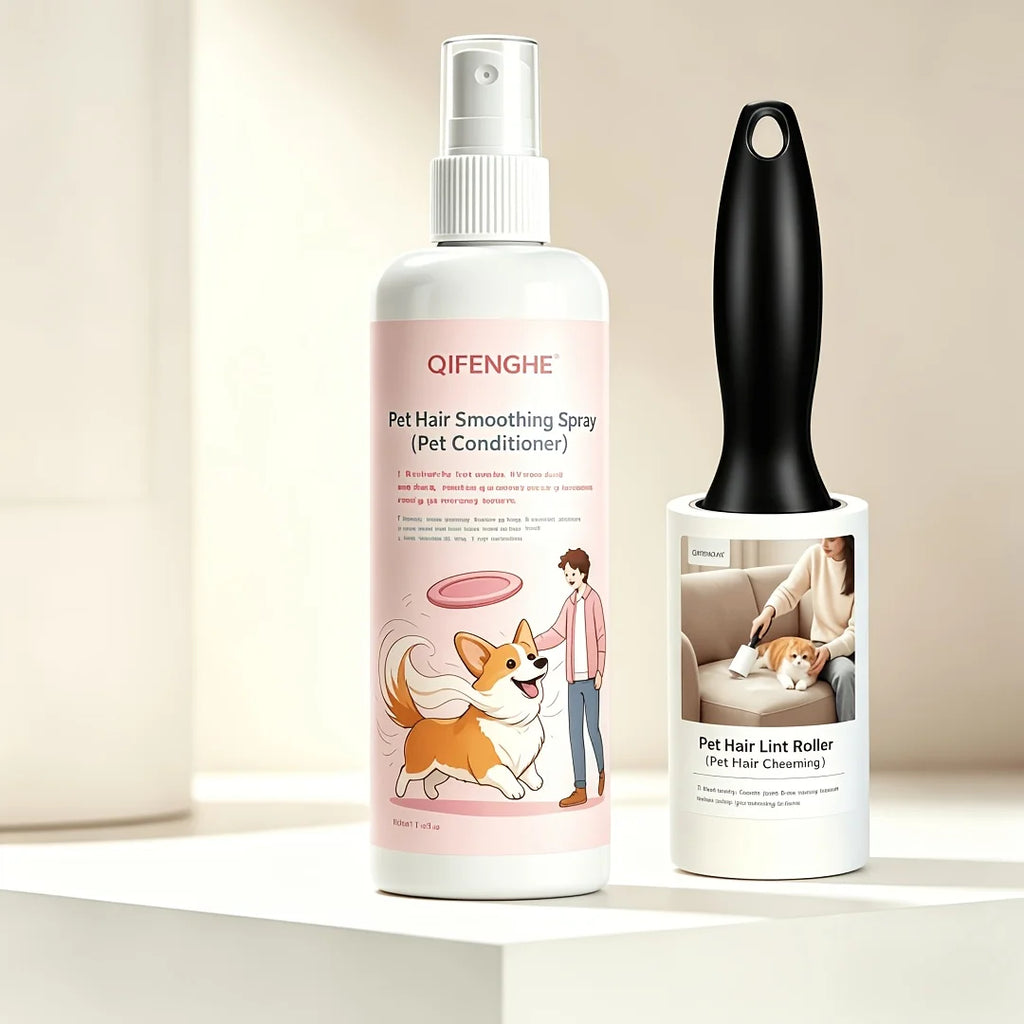 Pet Grooming Combo: Hair Smoothing Spray & Lint Roller | Dogs & Cats