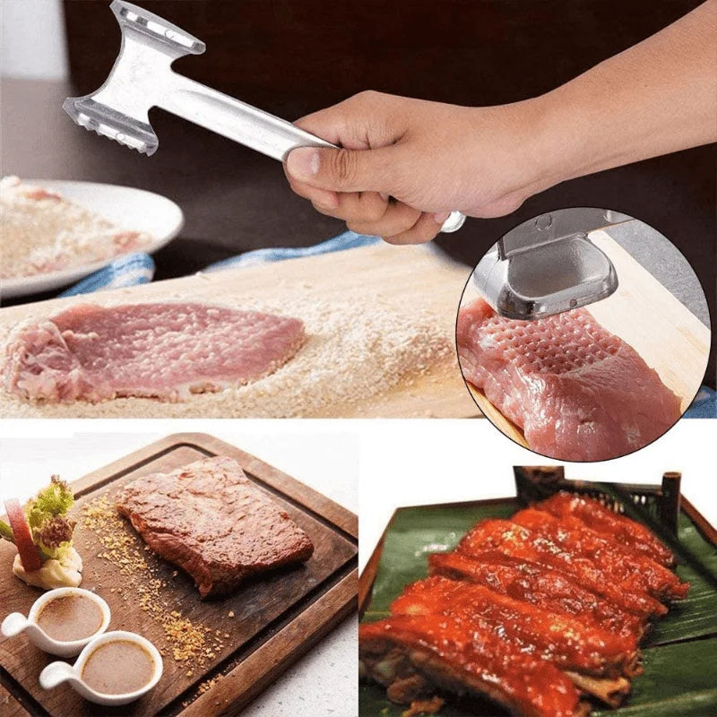 Meat Tenderizer Hammer, Stainless Steel Steak Metal Mallet Kitchen Tool Heavy Duty Durable Double-Sided Meat Tenderizer Oasis Select